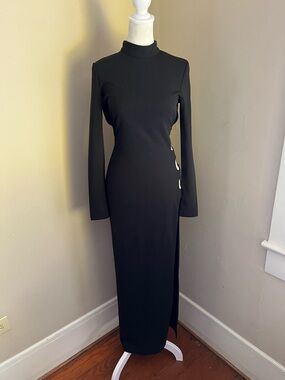 Meshki Black Long Sleeve High-Neck Maxi Dress